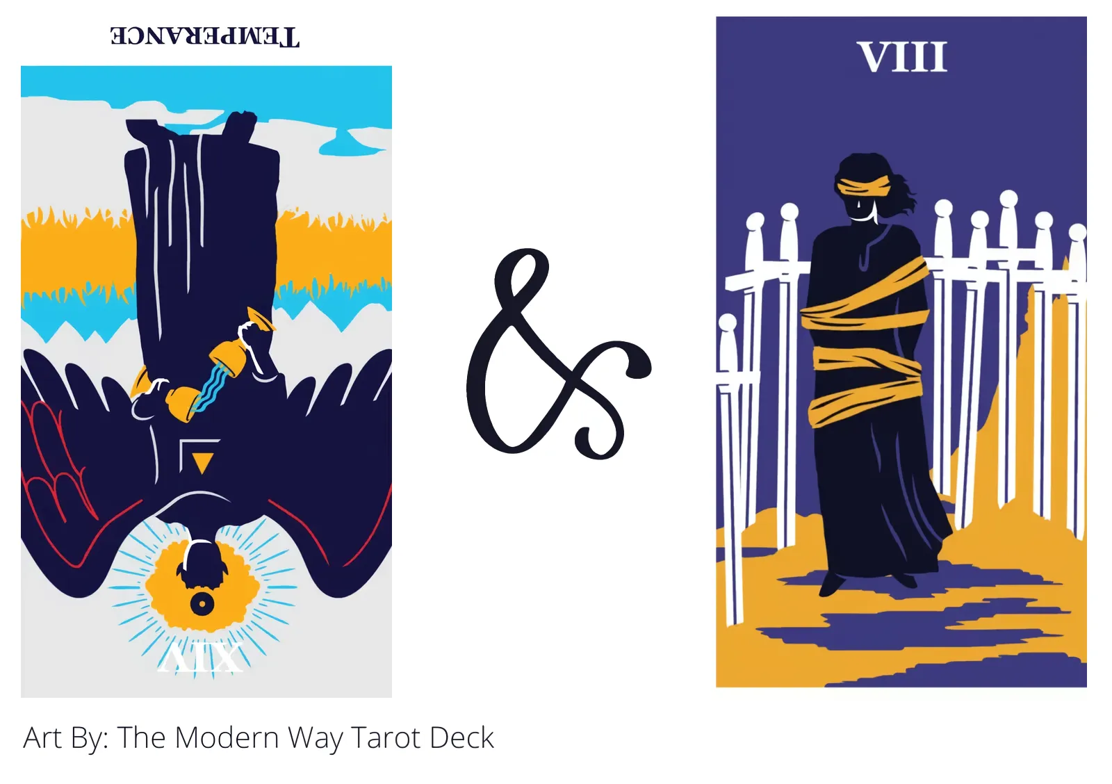 temperance reversed and eight of swords tarot cards together