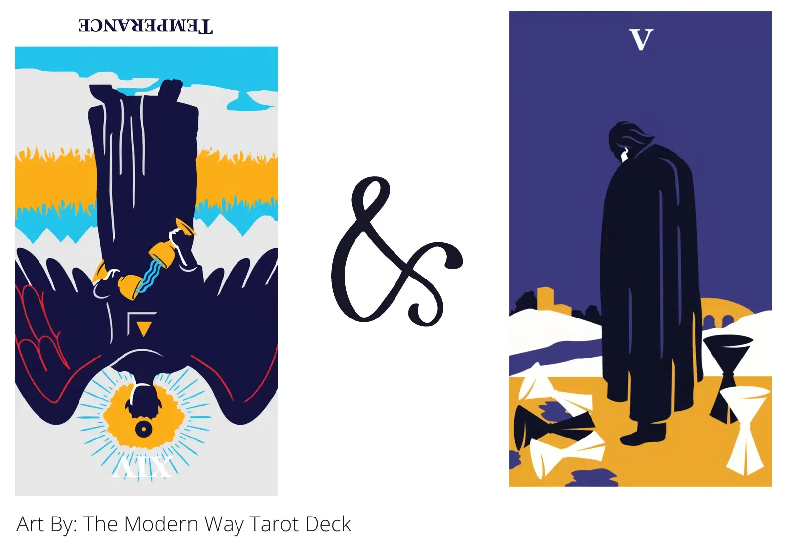 temperance reversed and five of cups tarot cards together