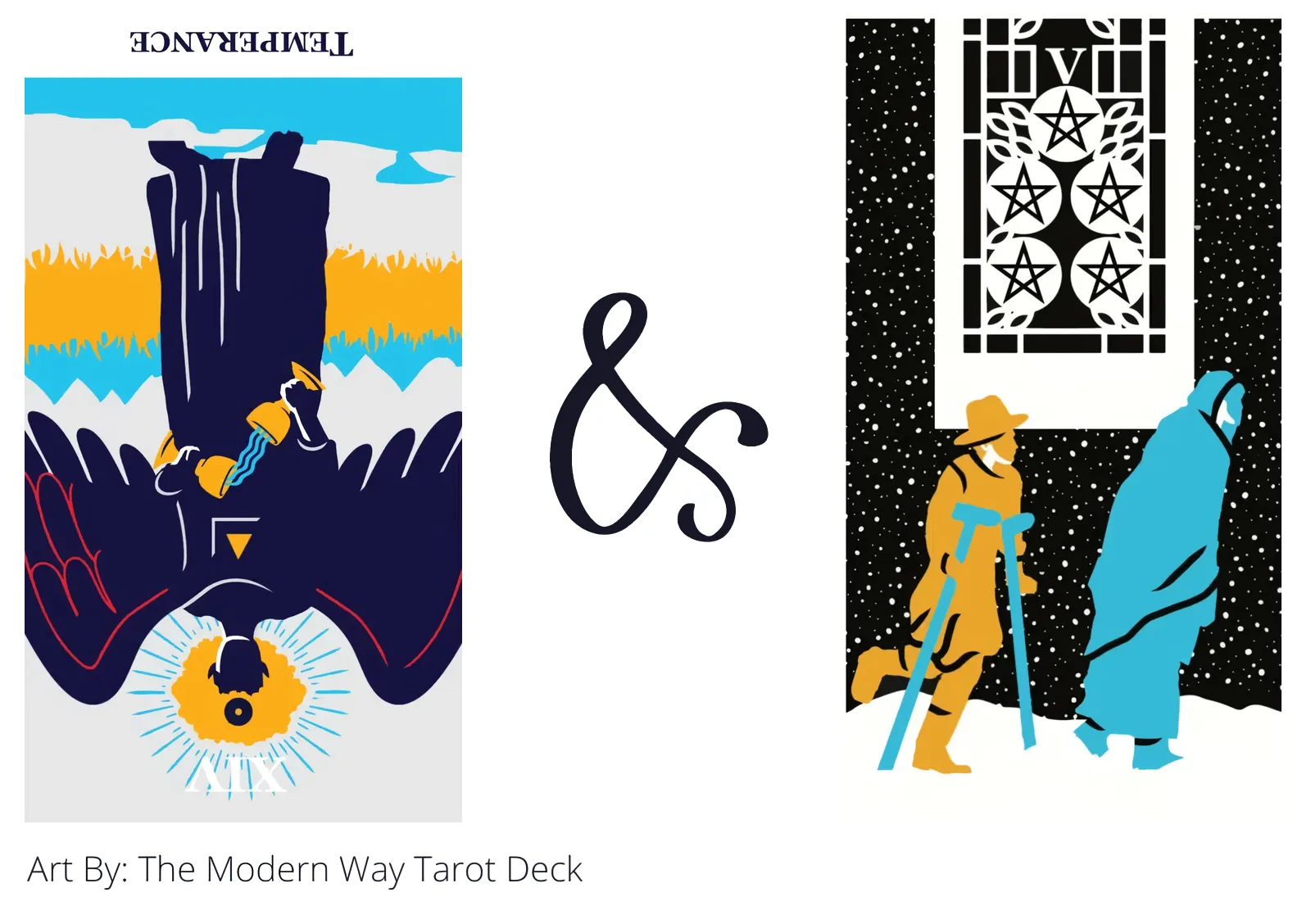 temperance reversed and five of pentacles tarot cards together