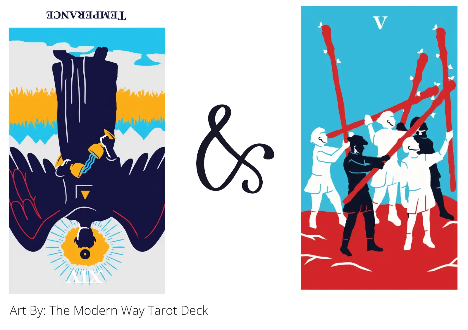 temperance reversed and five of wands tarot cards together