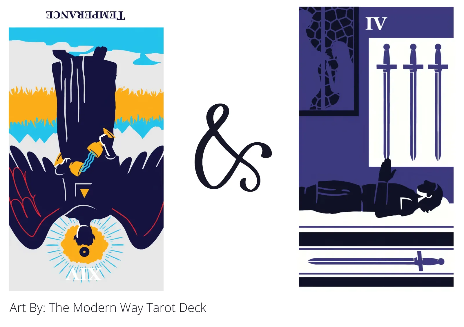 temperance reversed and four of swords tarot cards together