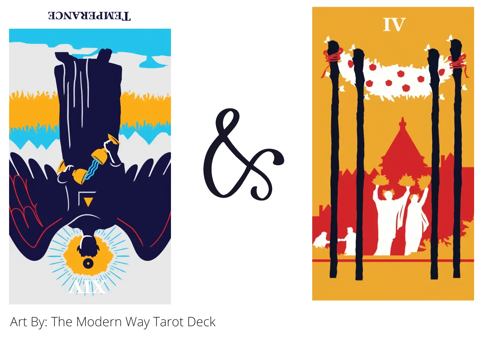 temperance reversed and four of wands tarot cards together