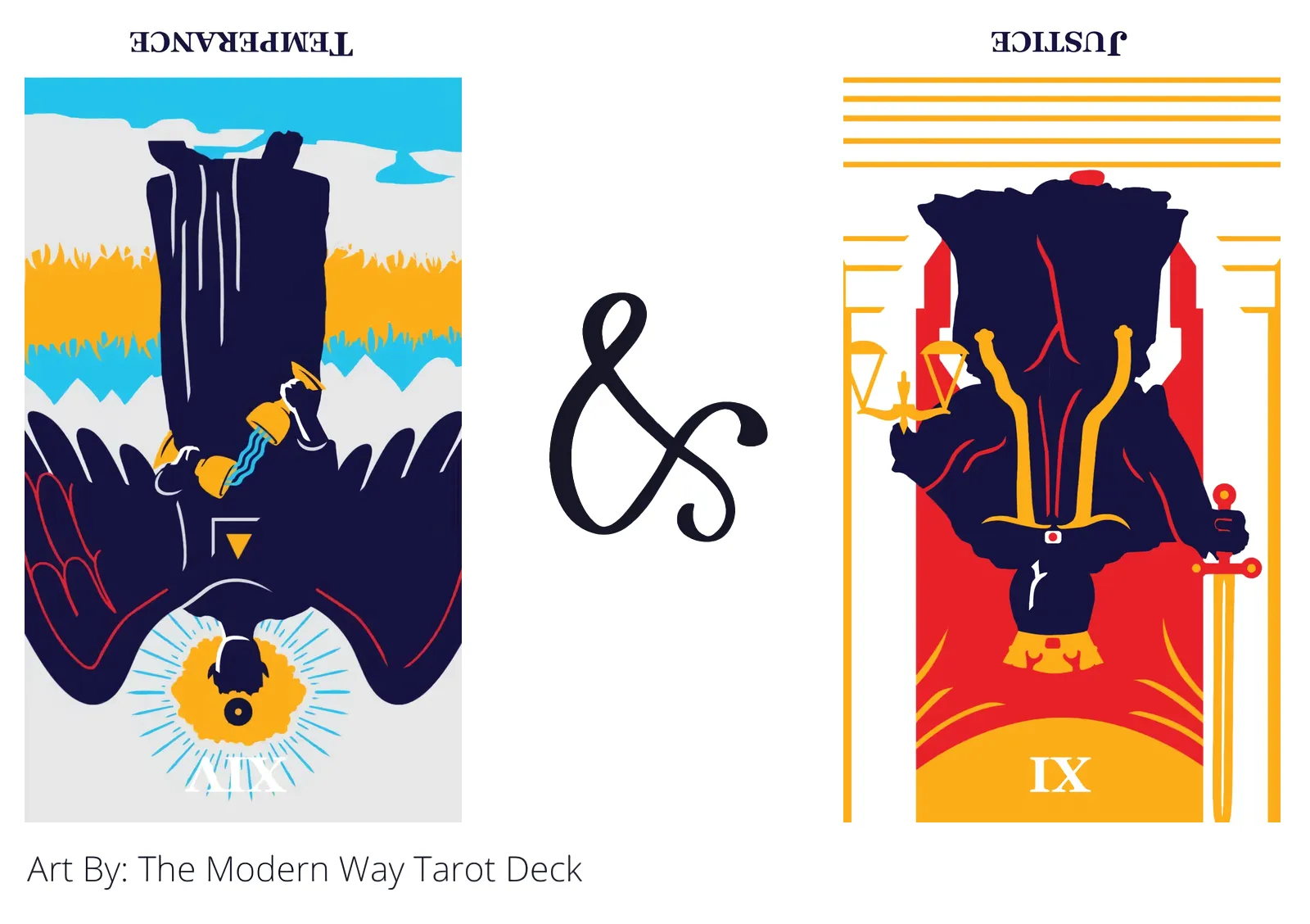 temperance reversed and justice reversed tarot cards together