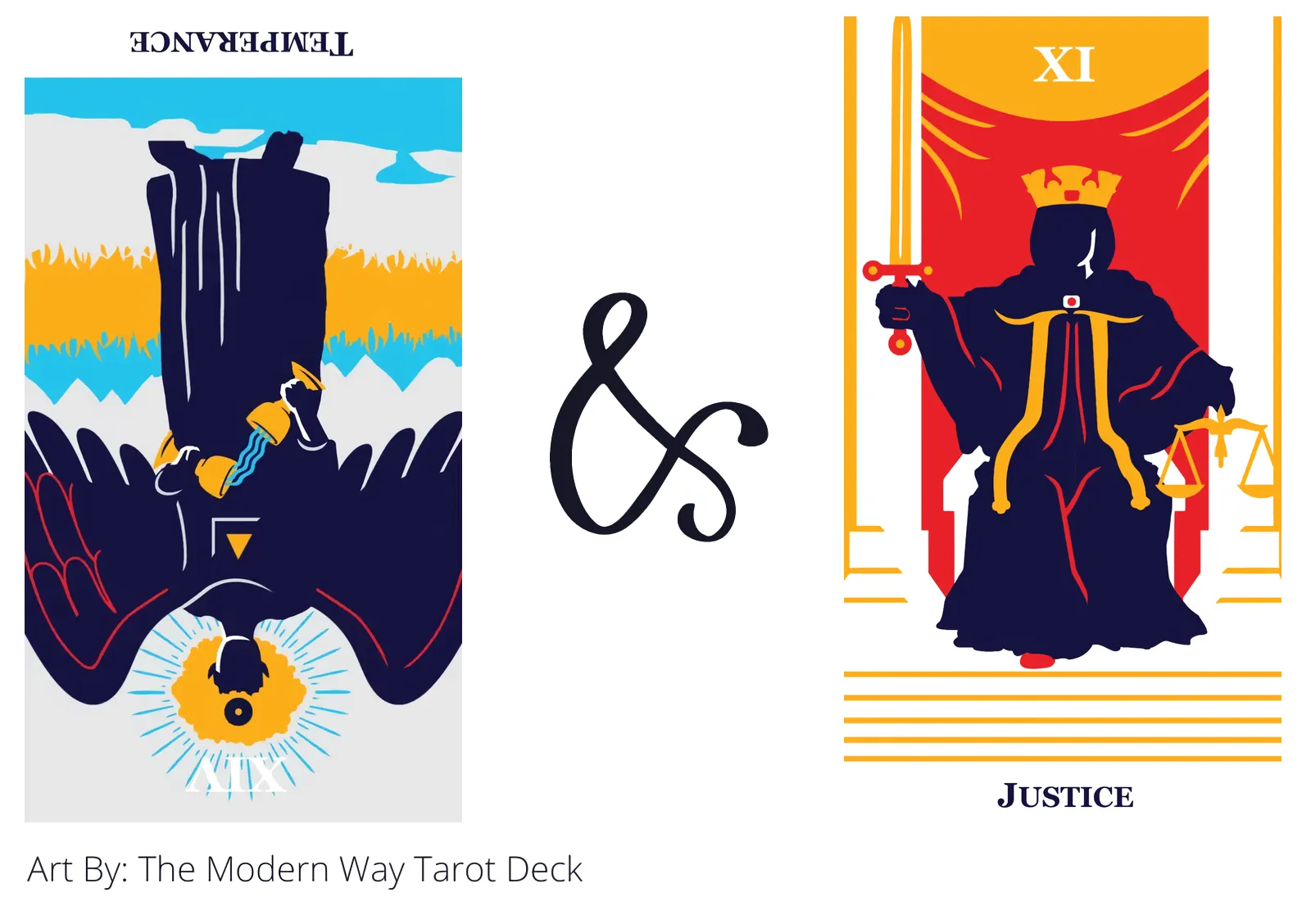 temperance reversed and justice tarot cards together