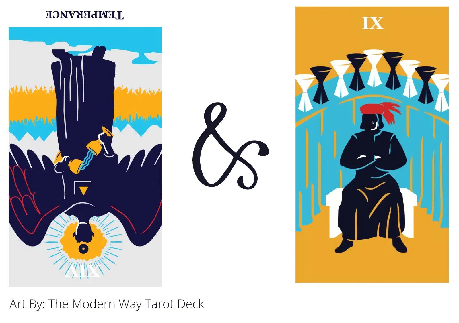 temperance reversed and nine of cups tarot cards together