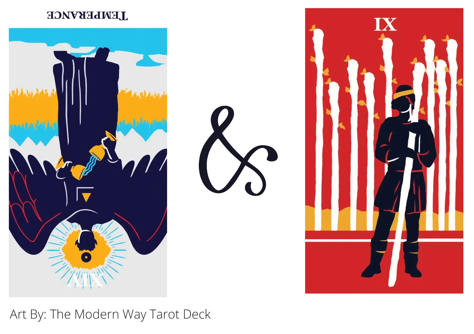 temperance reversed and nine of wands tarot cards together