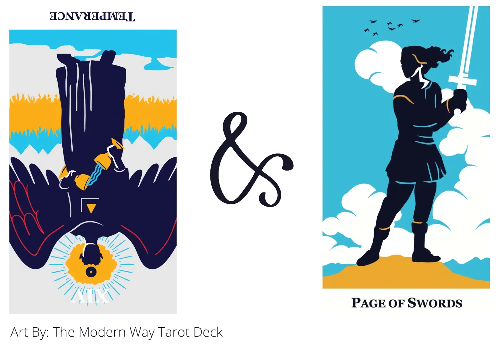 temperance reversed and page of swords tarot cards together