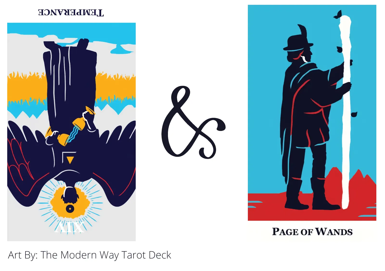 temperance reversed and page of wands tarot cards together