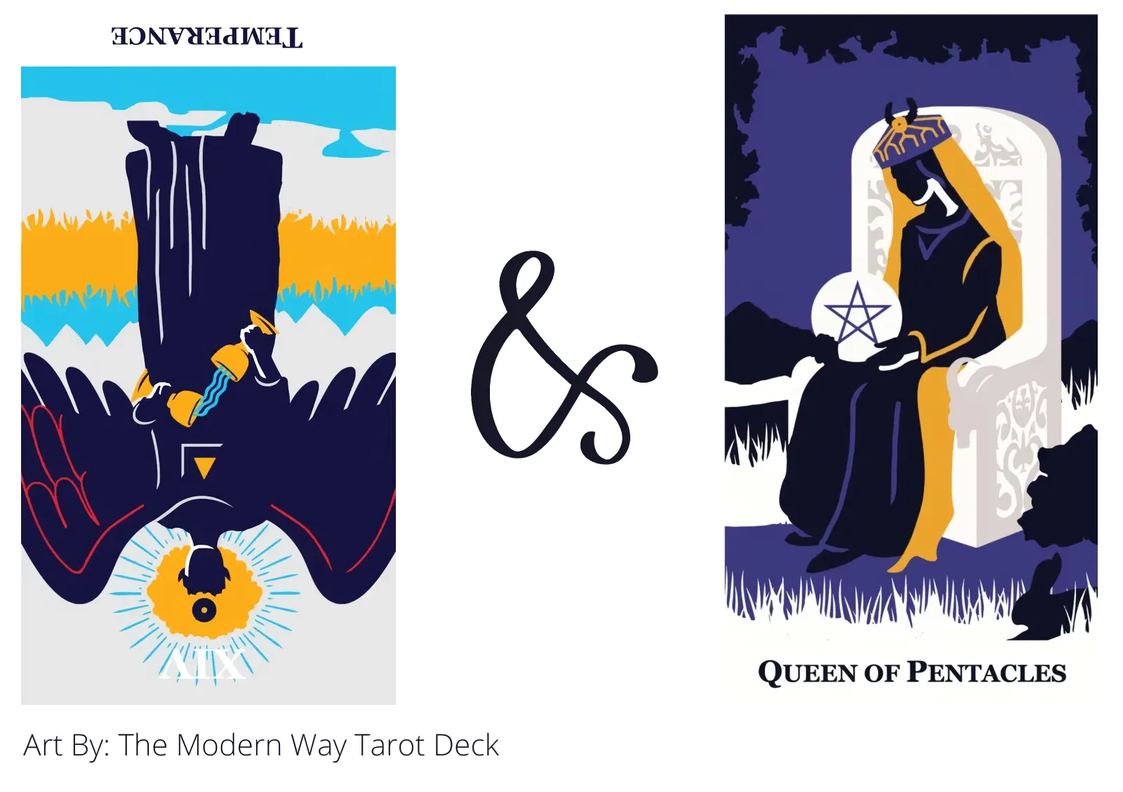 temperance reversed and queen of pentacles tarot cards together