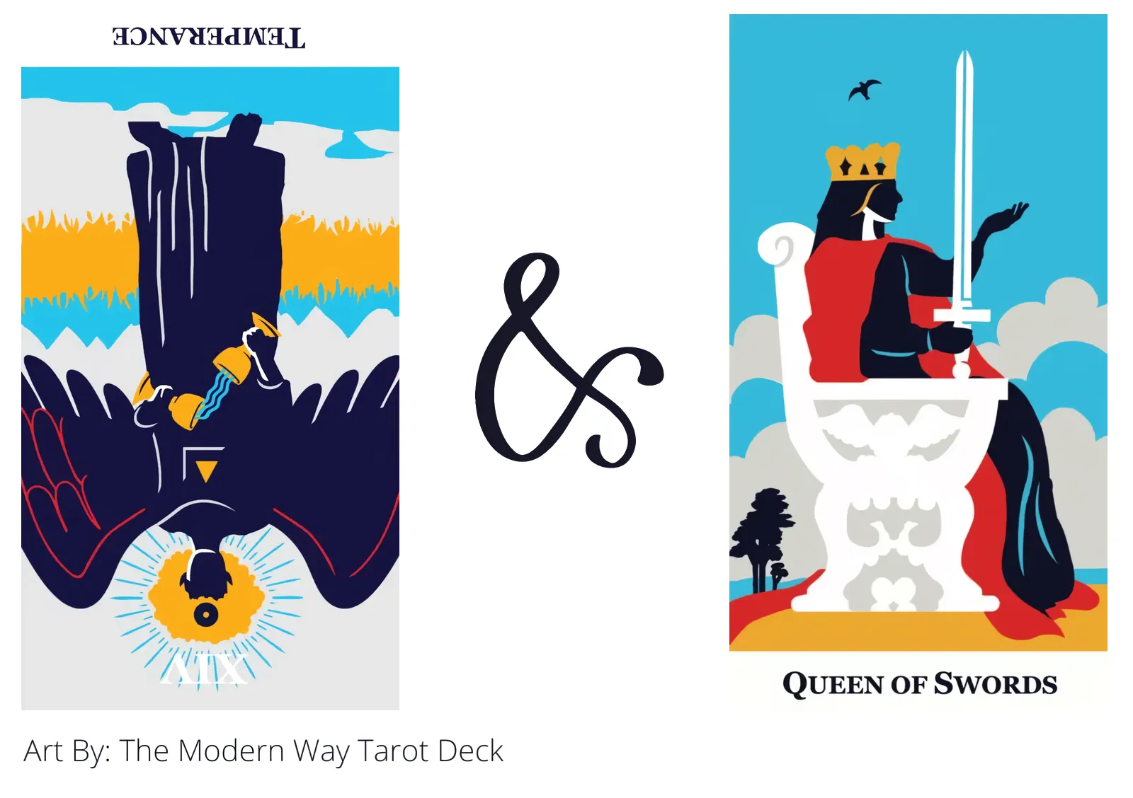 temperance reversed and queen of swords tarot cards together