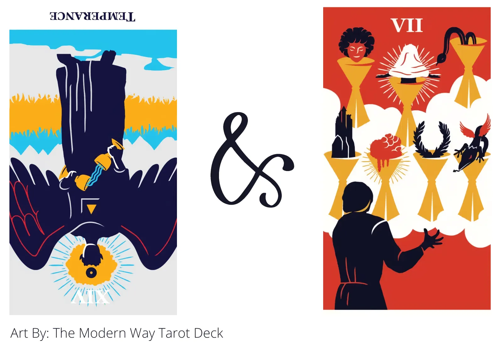 temperance reversed and seven of cups tarot cards together