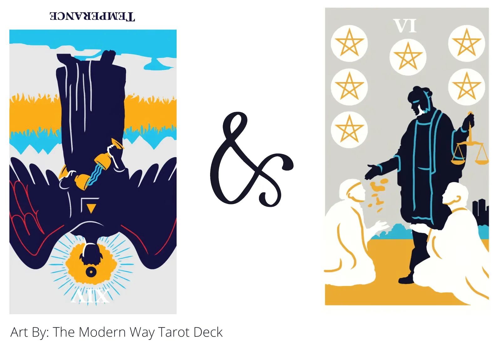temperance reversed and six of pentacles tarot cards together