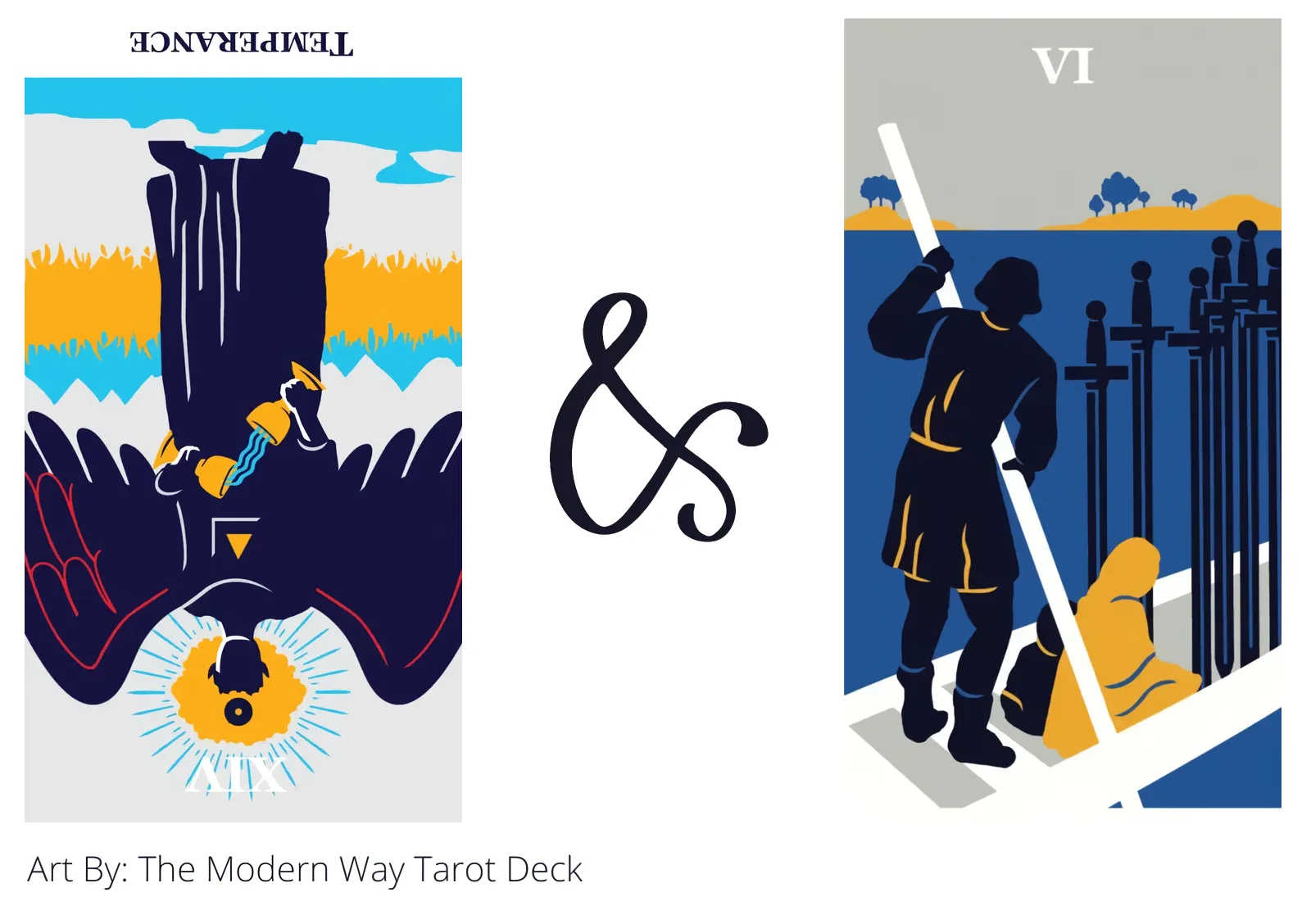 temperance reversed and six of swords tarot cards together