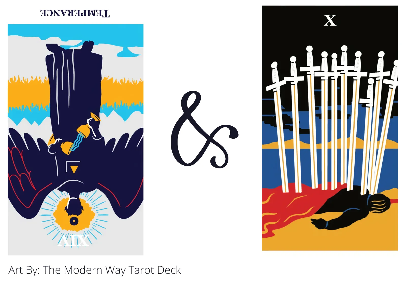 temperance reversed and ten of swords tarot cards together