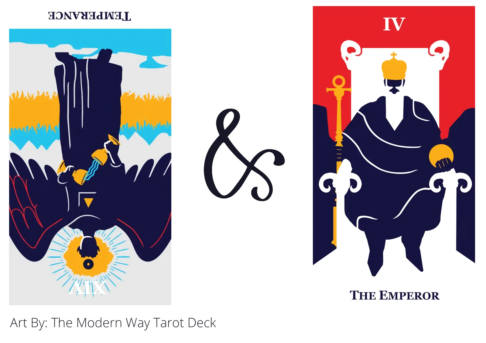 temperance reversed and the emperor tarot cards together