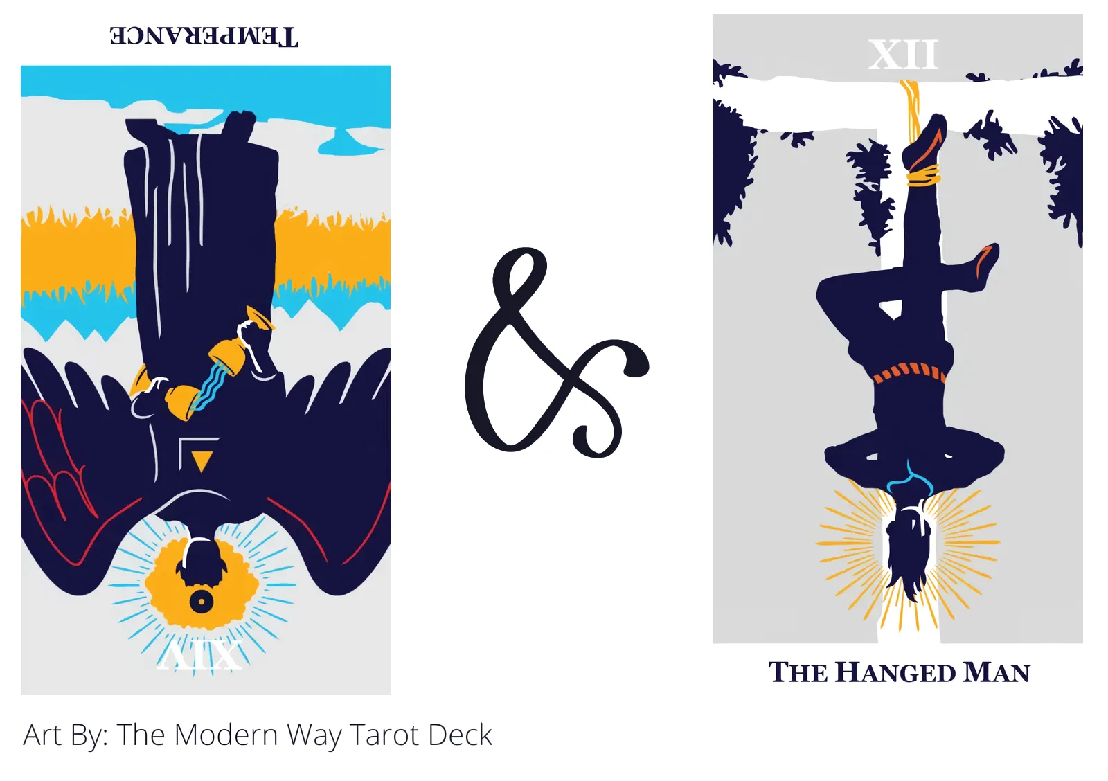 temperance reversed and the hanged man tarot cards together