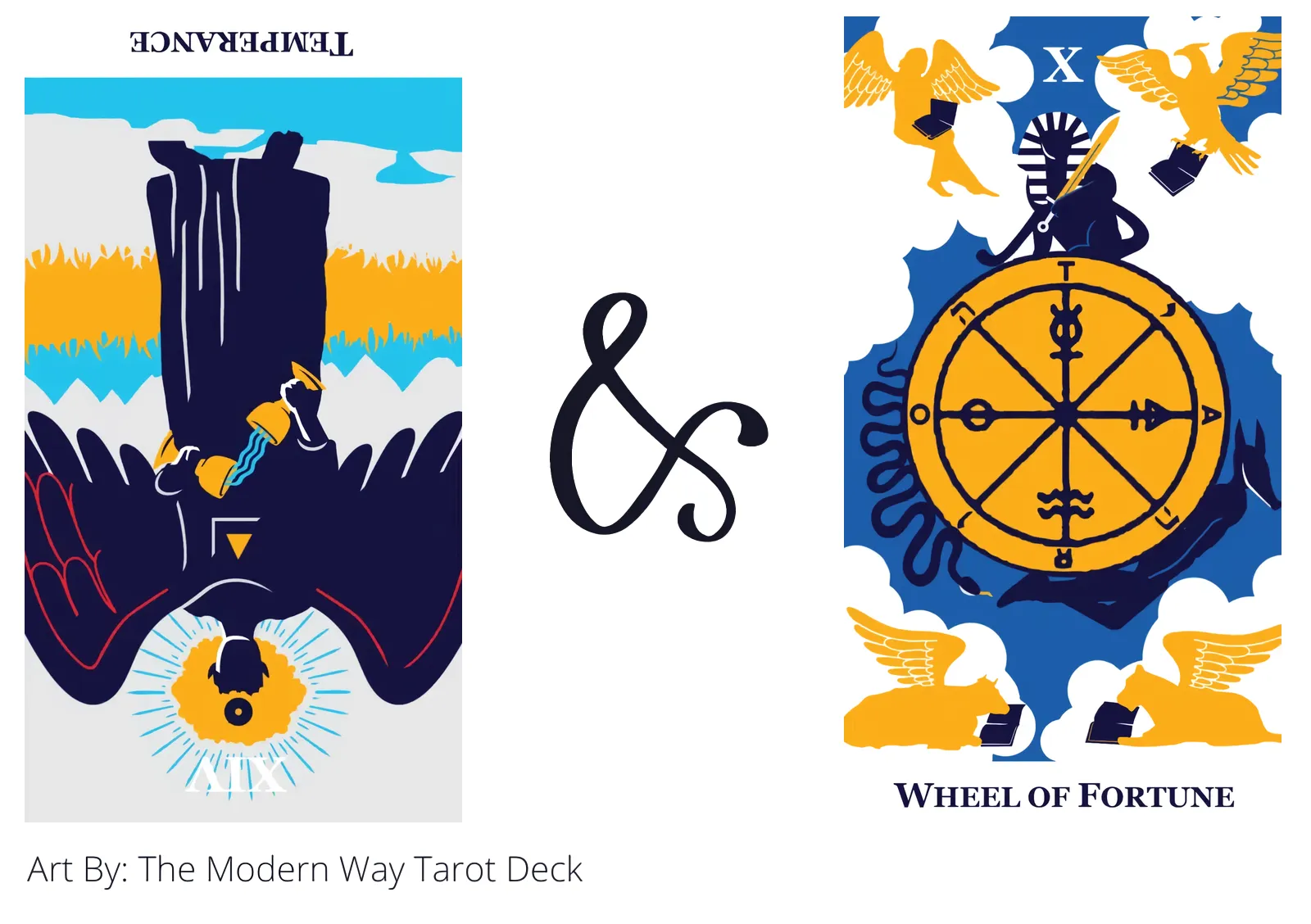 temperance reversed and wheel of fortune tarot cards together