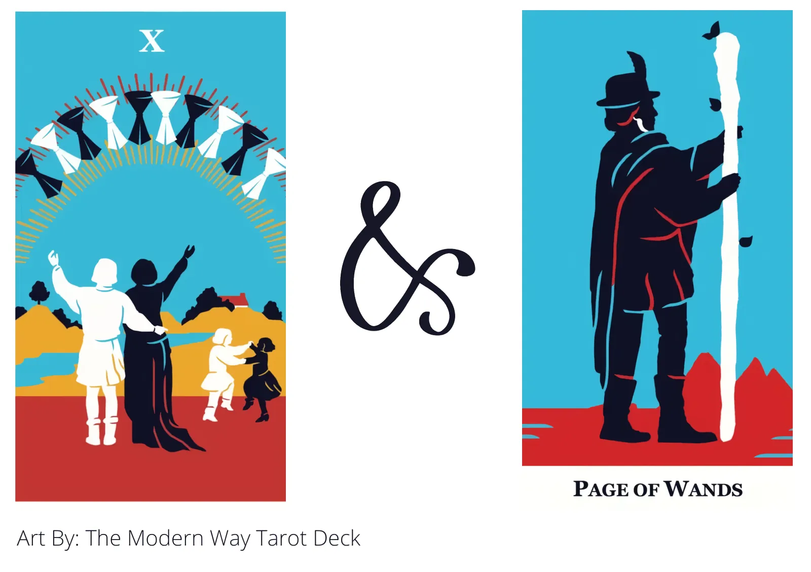 ten of cups and page of wands tarot cards together