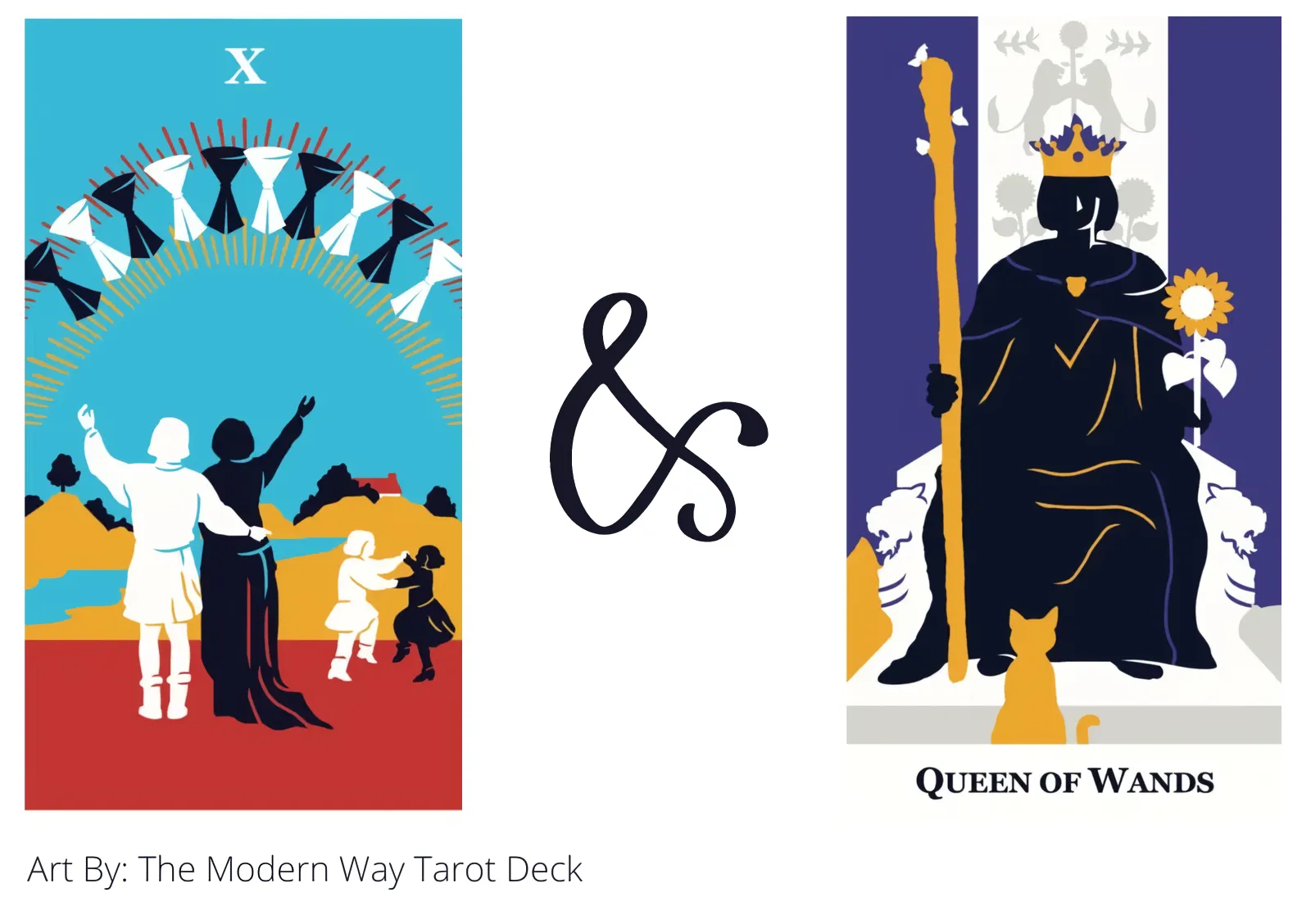 ten of cups and queen of wands tarot cards together