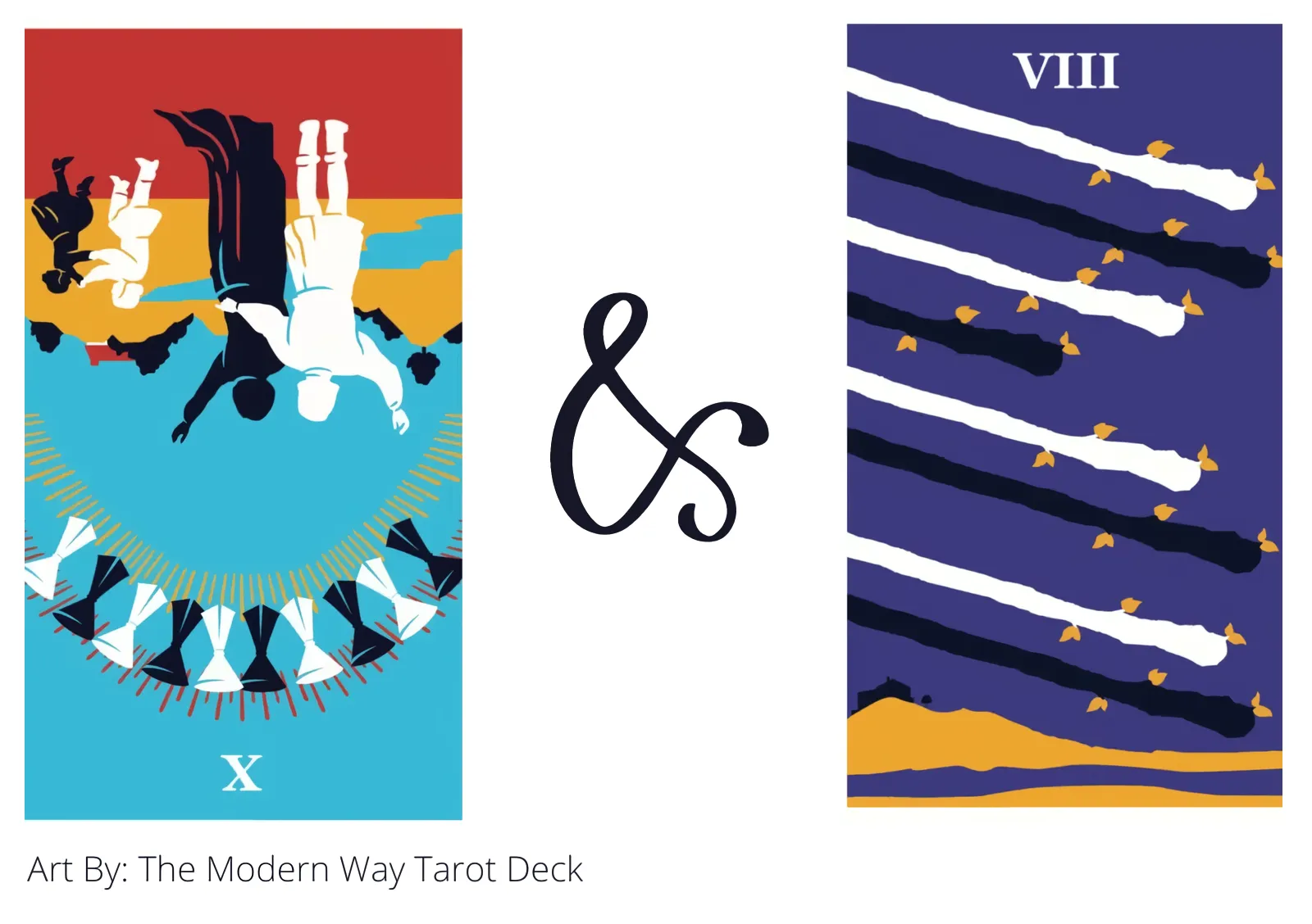 ten of cups reversed and eight of wands tarot cards together
