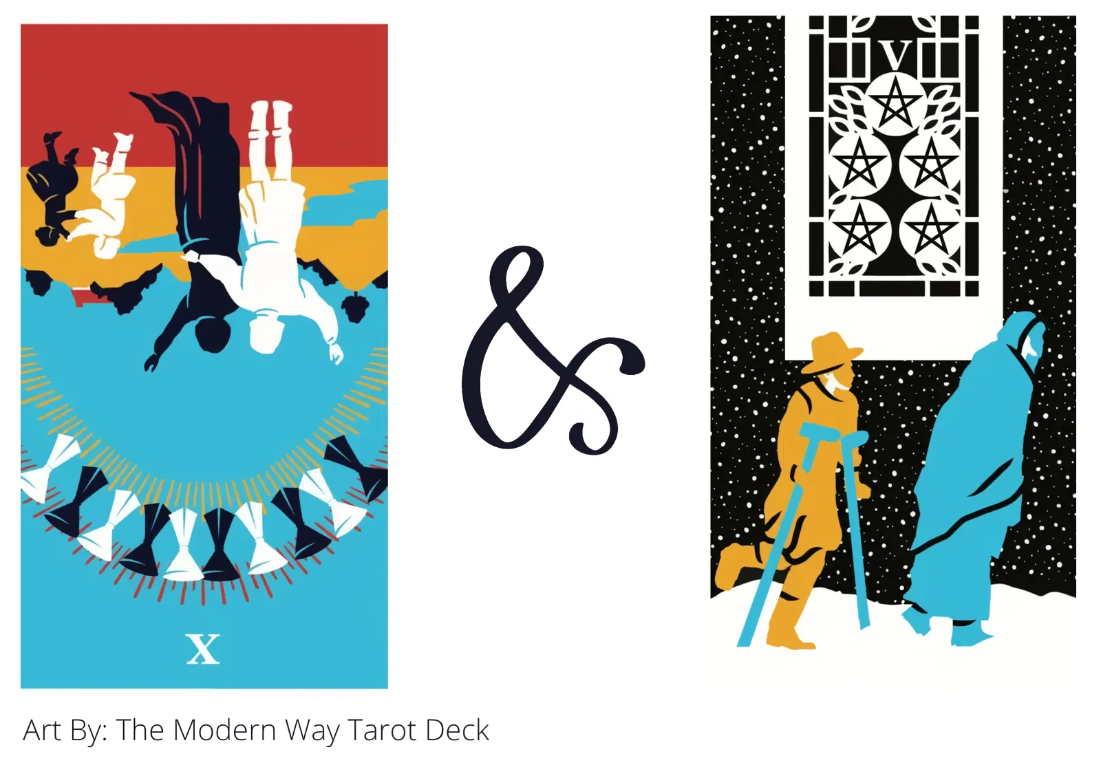 ten of cups reversed and five of pentacles tarot cards together