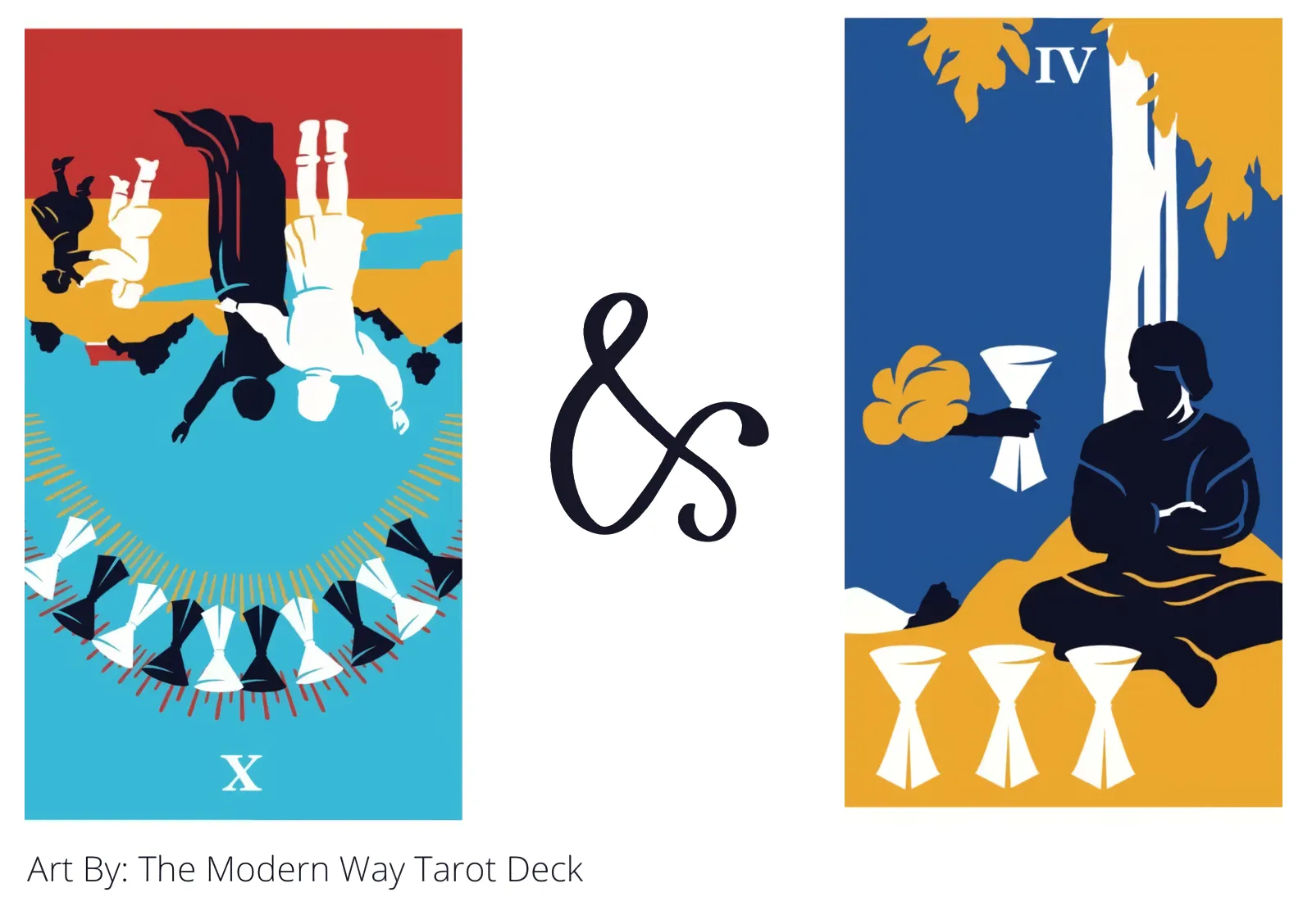 ten of cups reversed and four of cups tarot cards together