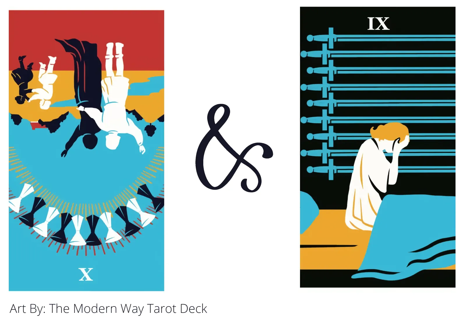 ten of cups reversed and nine of swords tarot cards together