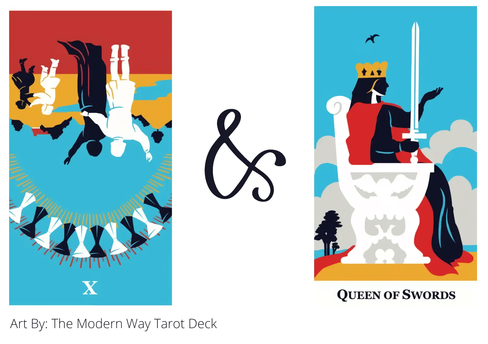 ten of cups reversed and queen of swords tarot cards together