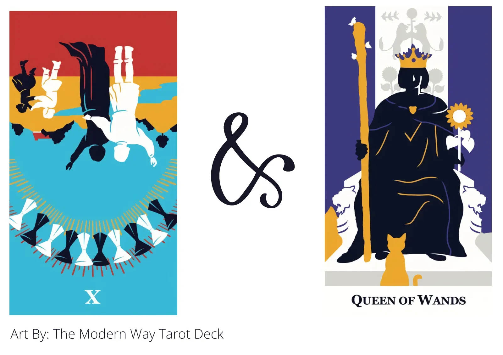 ten of cups reversed and queen of wands tarot cards together