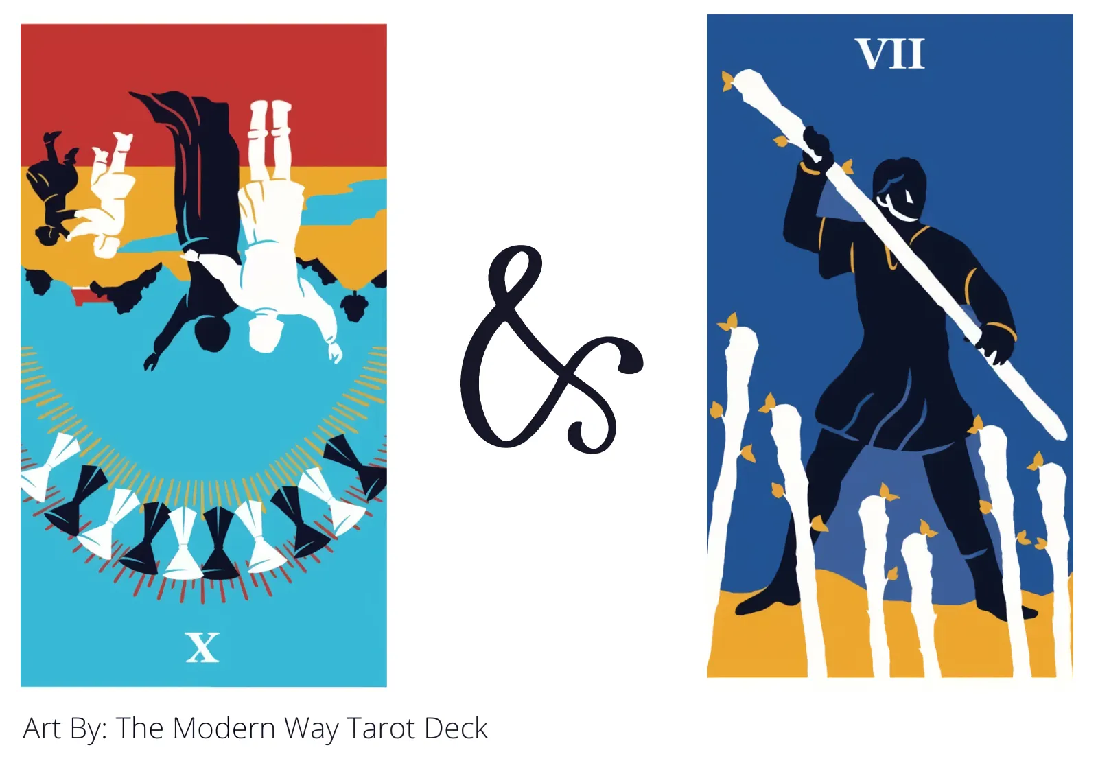 ten of cups reversed and seven of wands tarot cards together