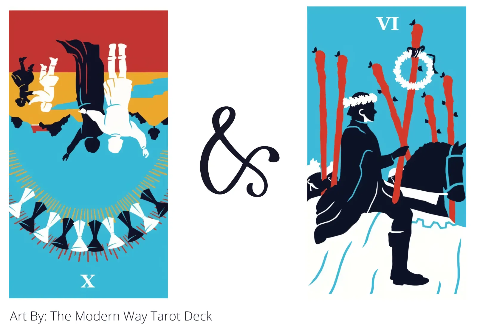 ten of cups reversed and six of wands tarot cards together