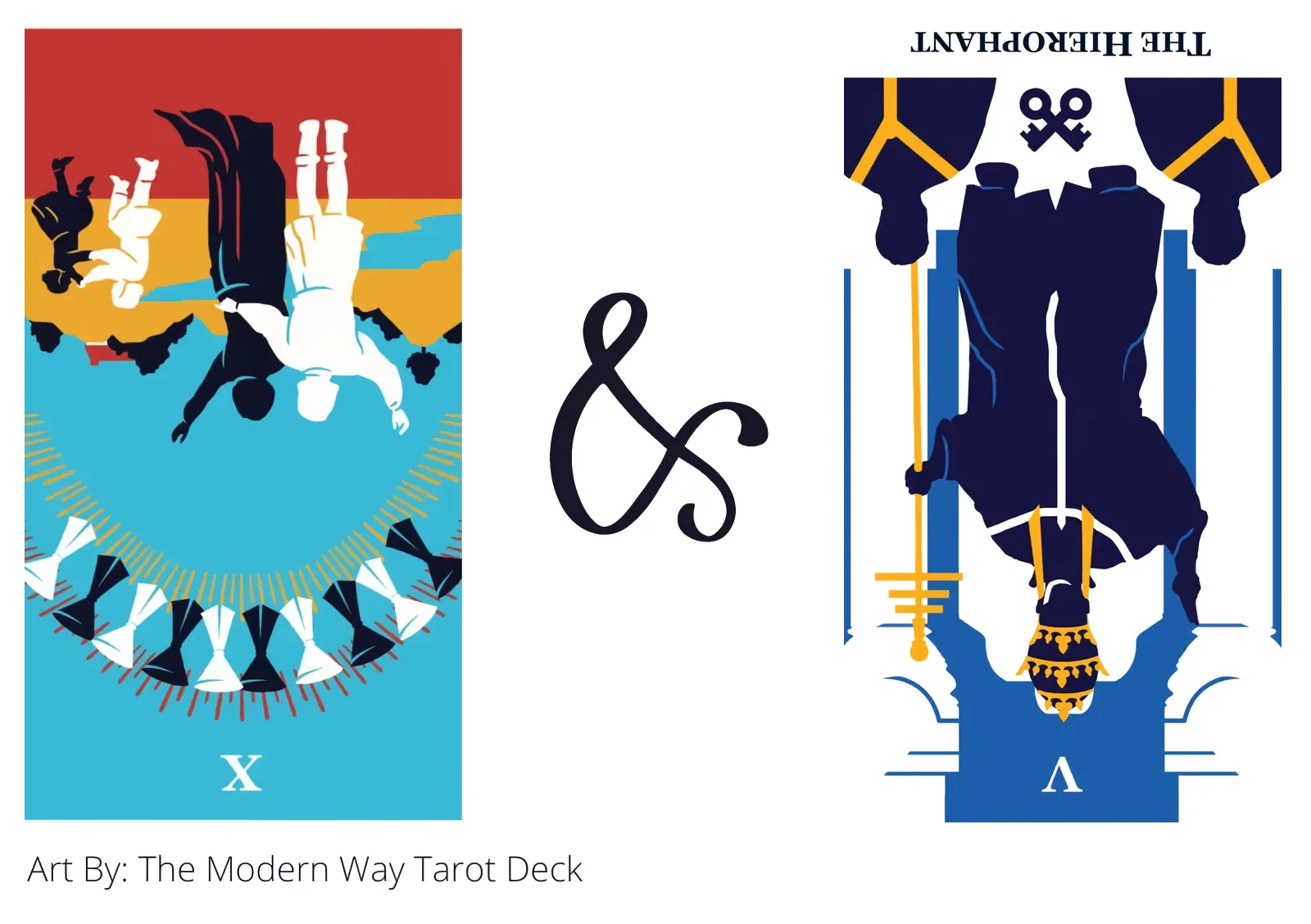 ten of cups reversed and the hierophant reversed tarot cards together