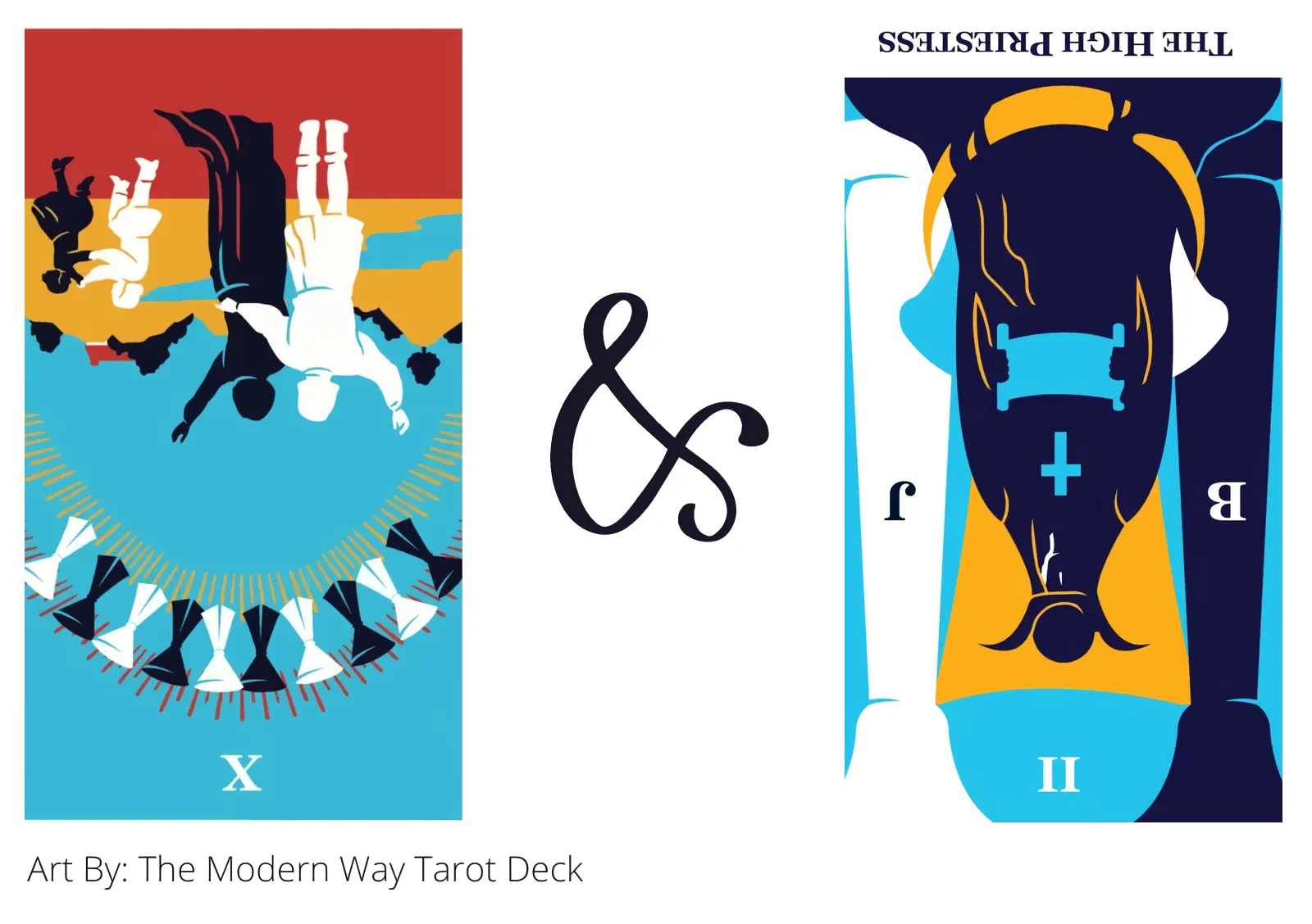 ten of cups reversed and the high priestess reversed tarot cards together
