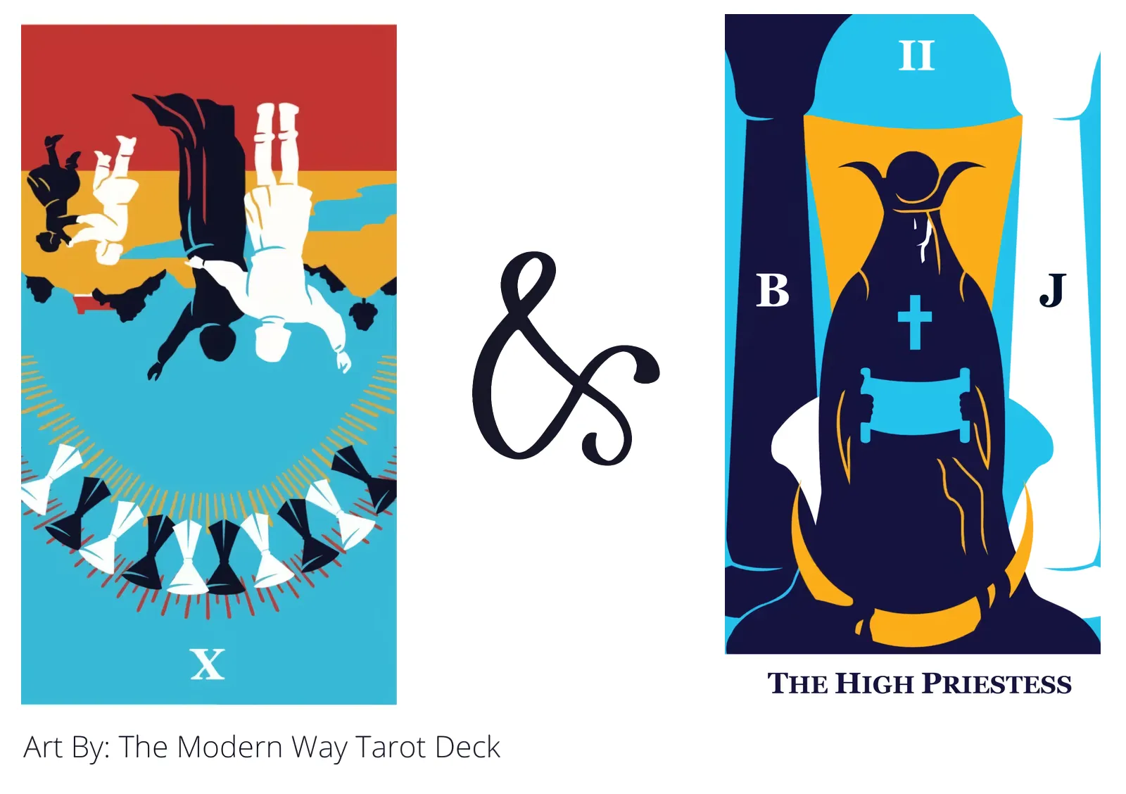 ten of cups reversed and the high priestess tarot cards together