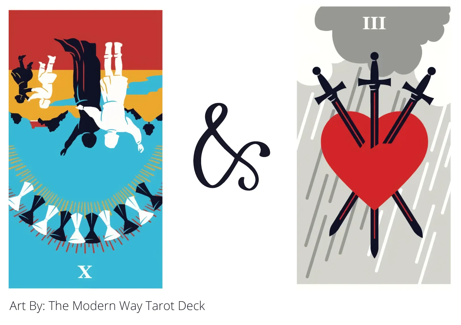 ten of cups reversed and three of swords tarot cards together