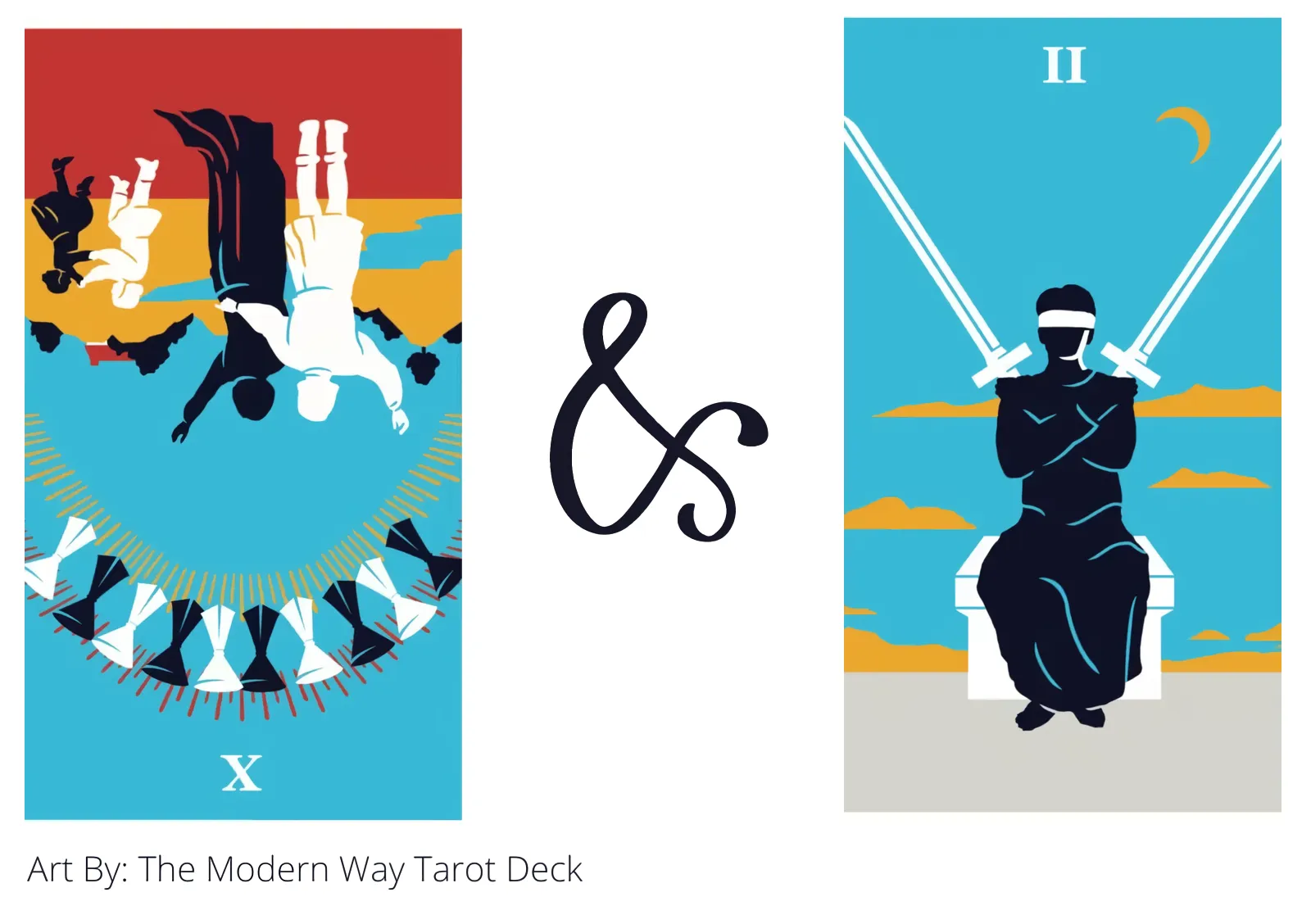 ten of cups reversed and two of swords tarot cards together