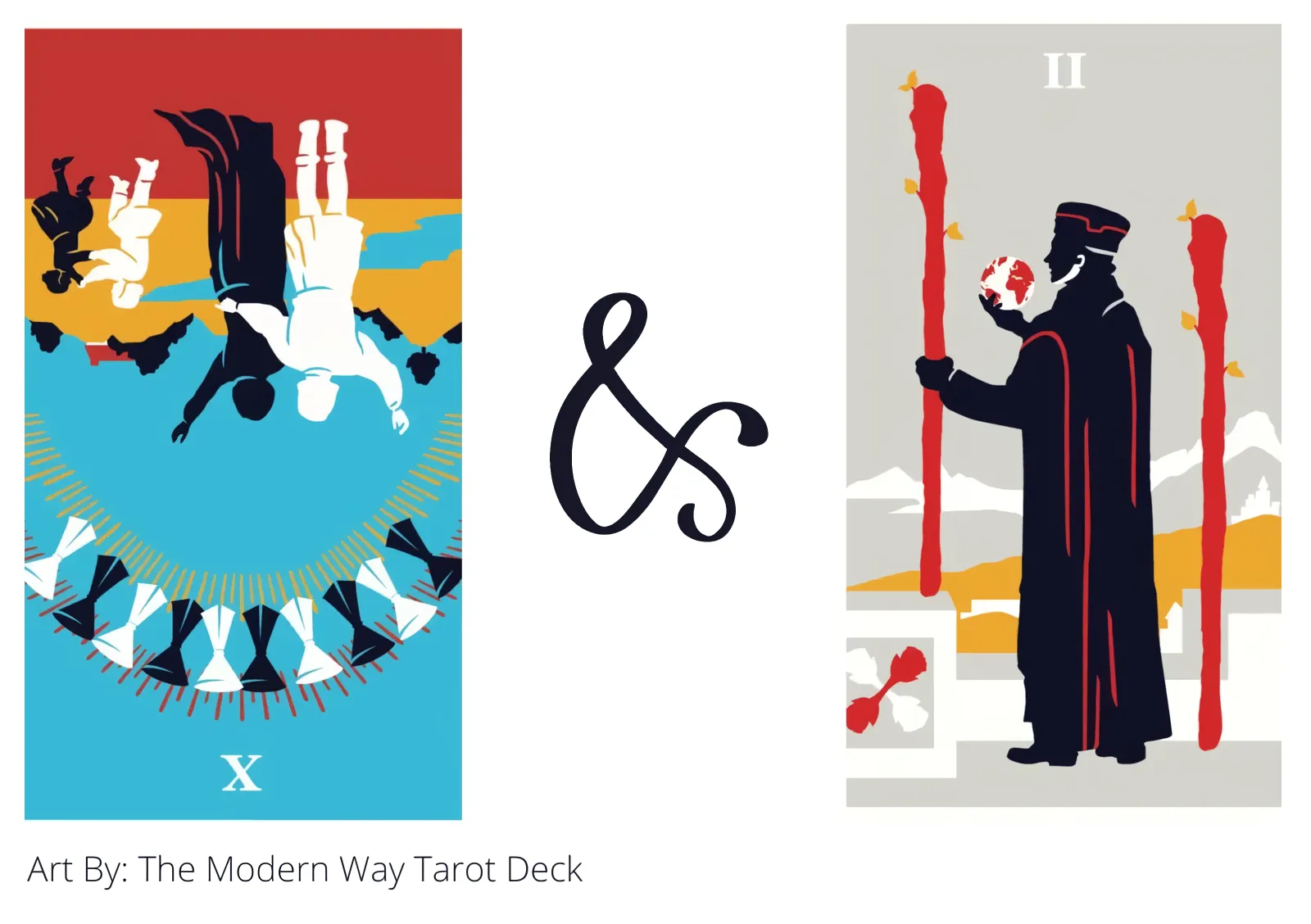 ten of cups reversed and two of wands tarot cards together