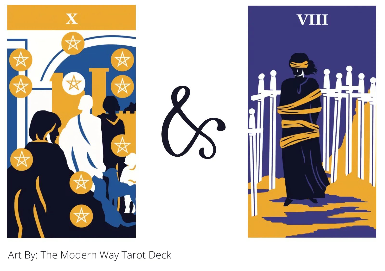 ten of pentacles and eight of swords tarot cards together