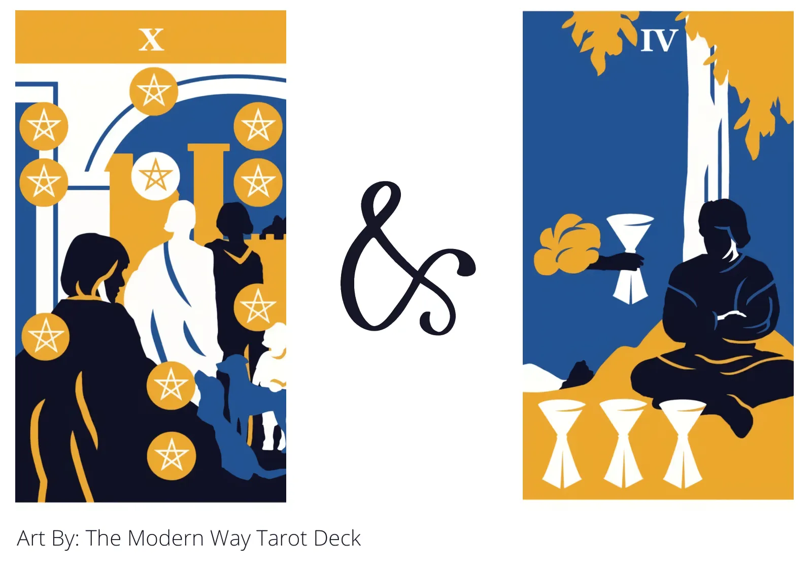 ten of pentacles and four of cups tarot cards together