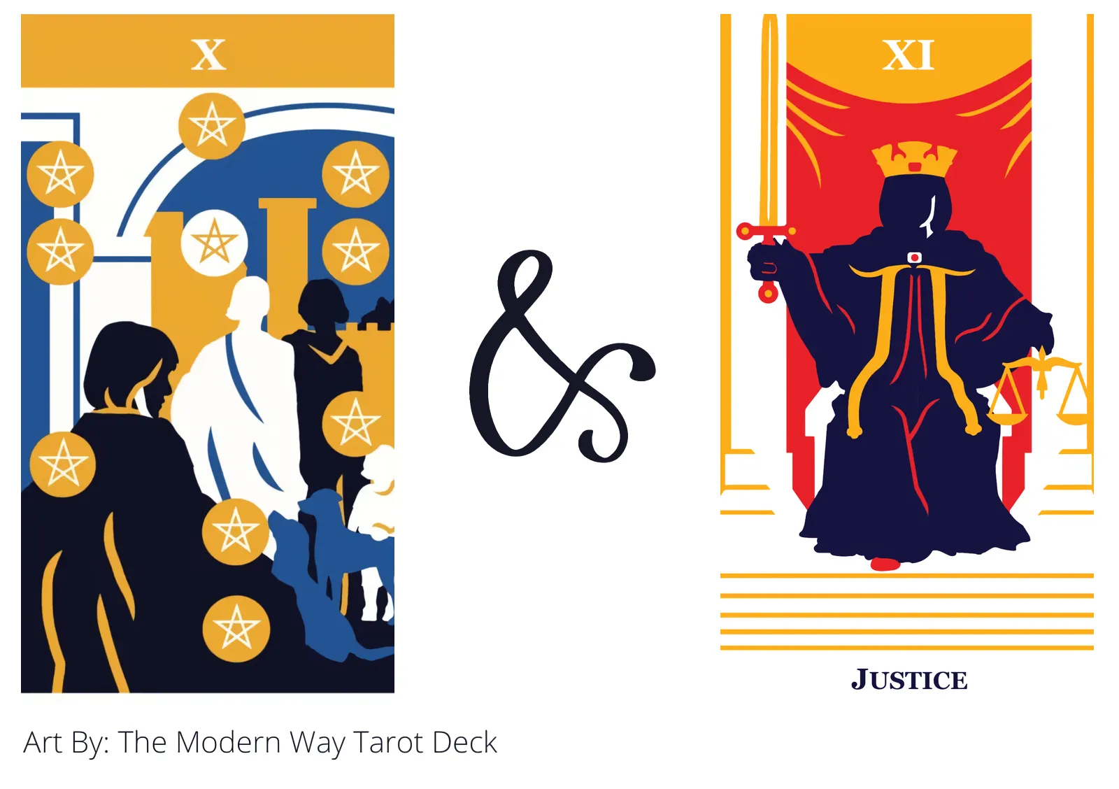 ten of pentacles and justice tarot cards together