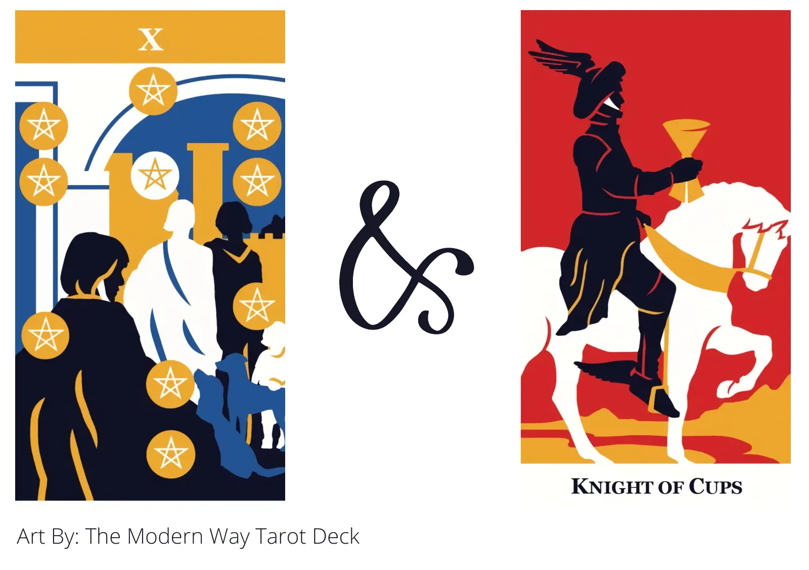 ten of pentacles and knight of cups tarot cards together