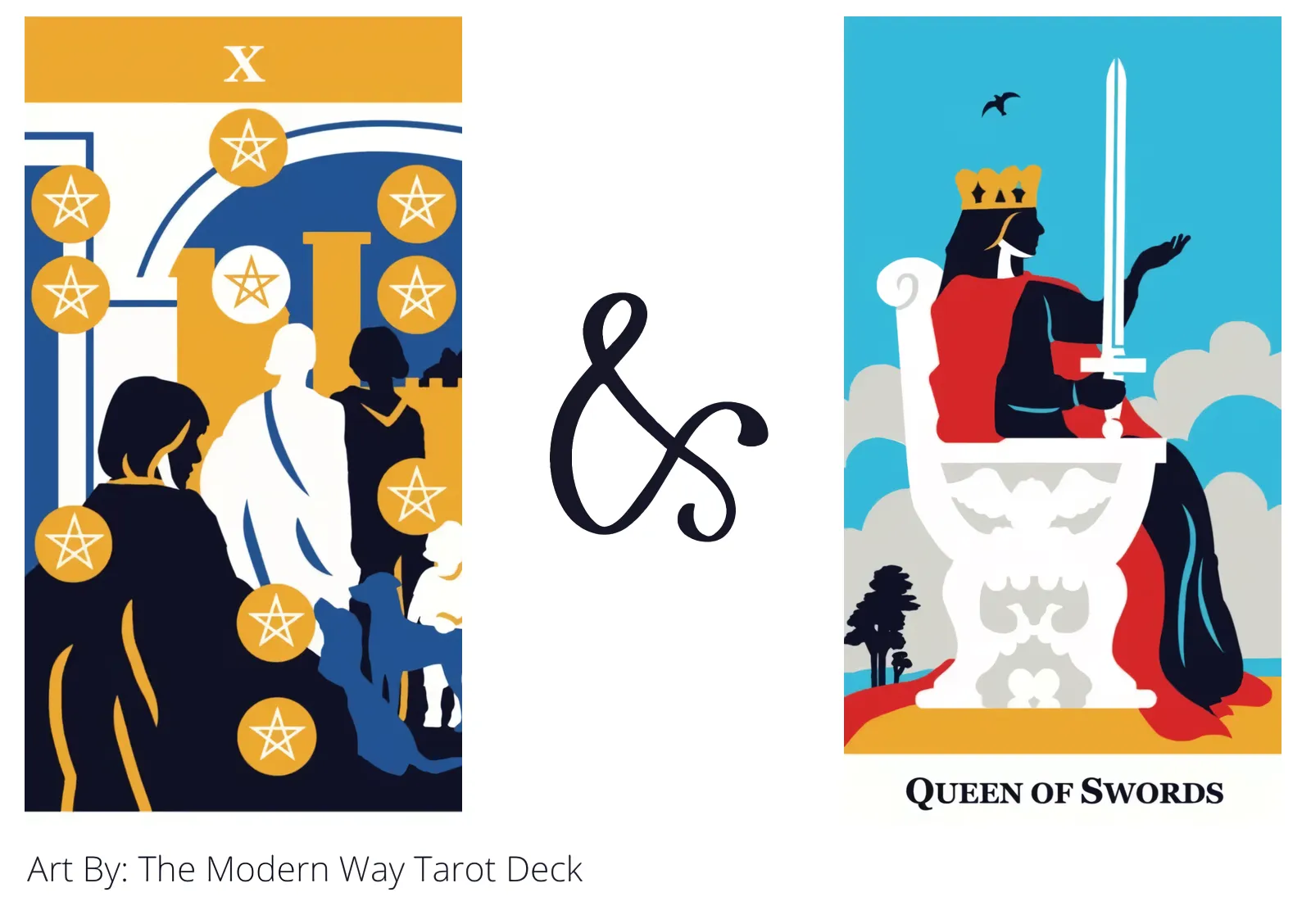 ten of pentacles and queen of swords tarot cards together
