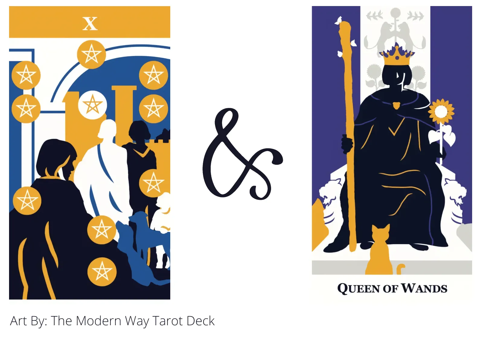 ten of pentacles and queen of wands tarot cards together