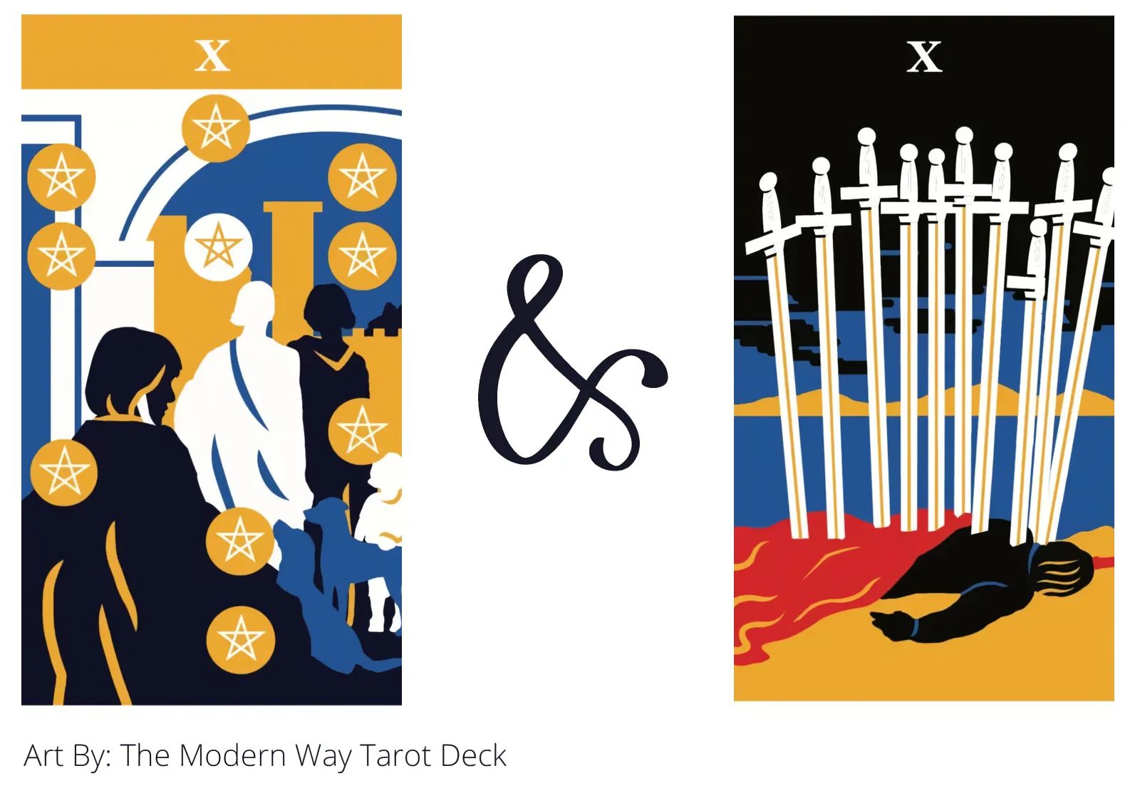 ten of pentacles and ten of swords tarot cards together