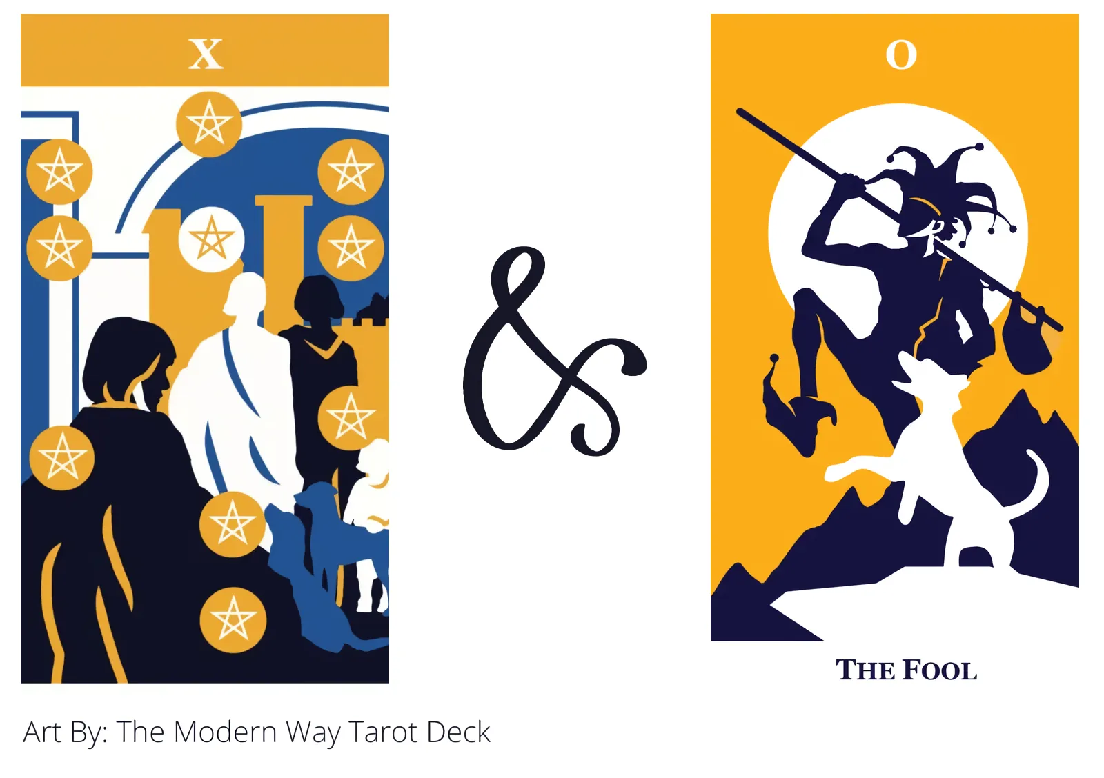 ten of pentacles and the fool tarot cards together