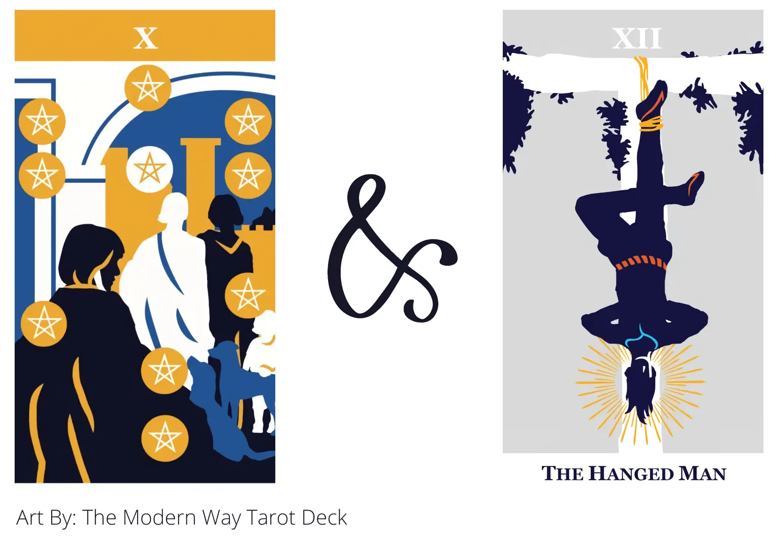 ten of pentacles and the hanged man tarot cards together