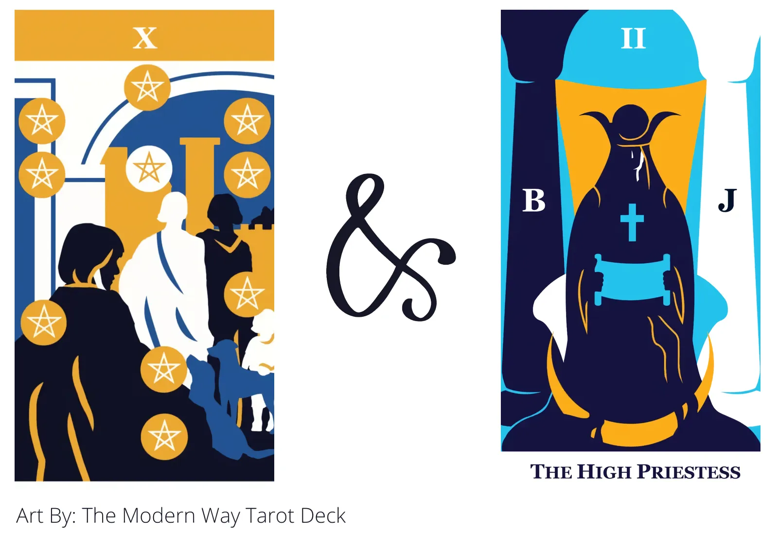 ten of pentacles and the high priestess tarot cards together