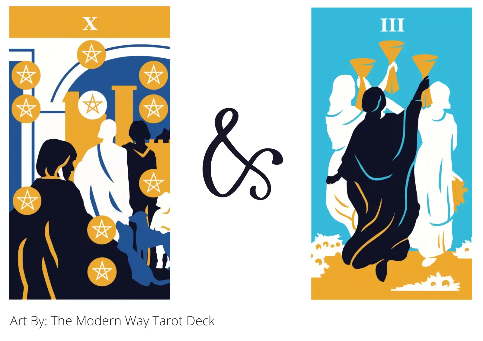 ten of pentacles and three of cups tarot cards together