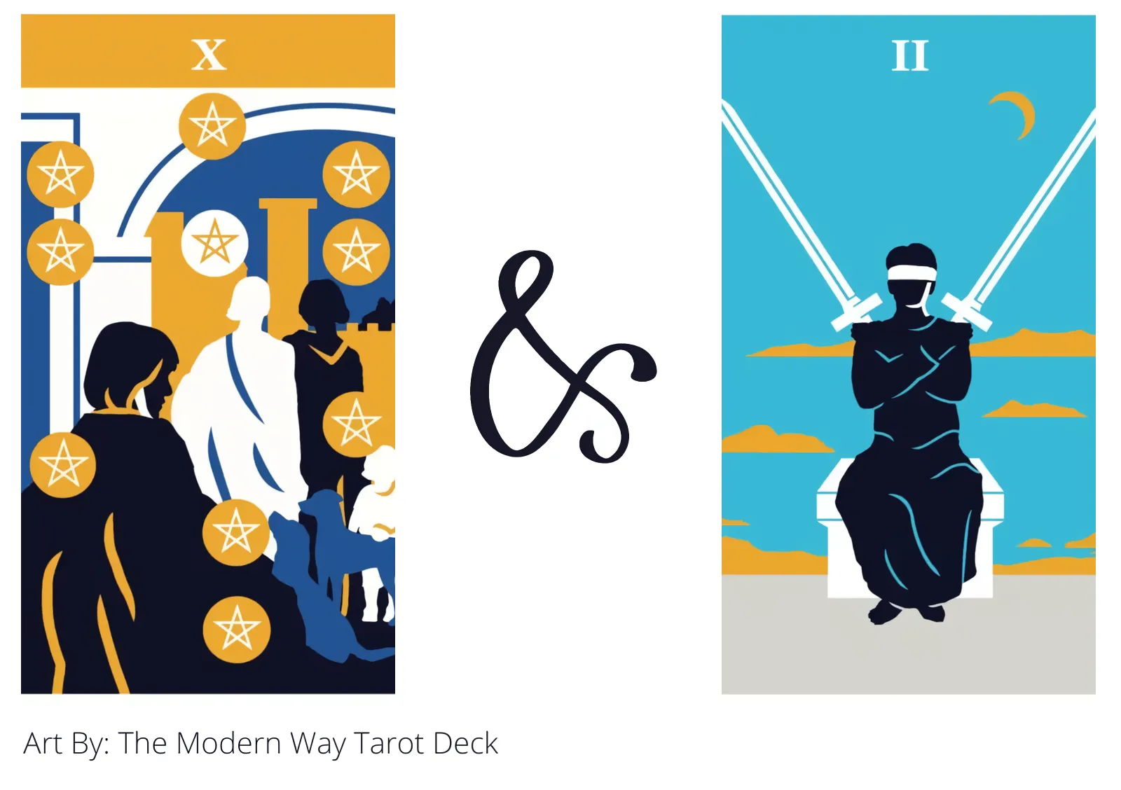 ten of pentacles and two of swords tarot cards together