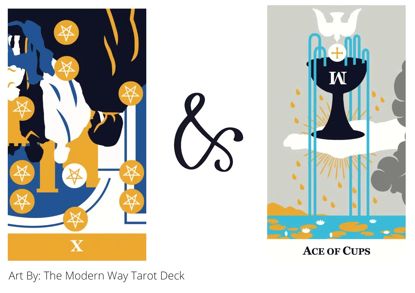 ten of pentacles reversed and ace of cups tarot cards together